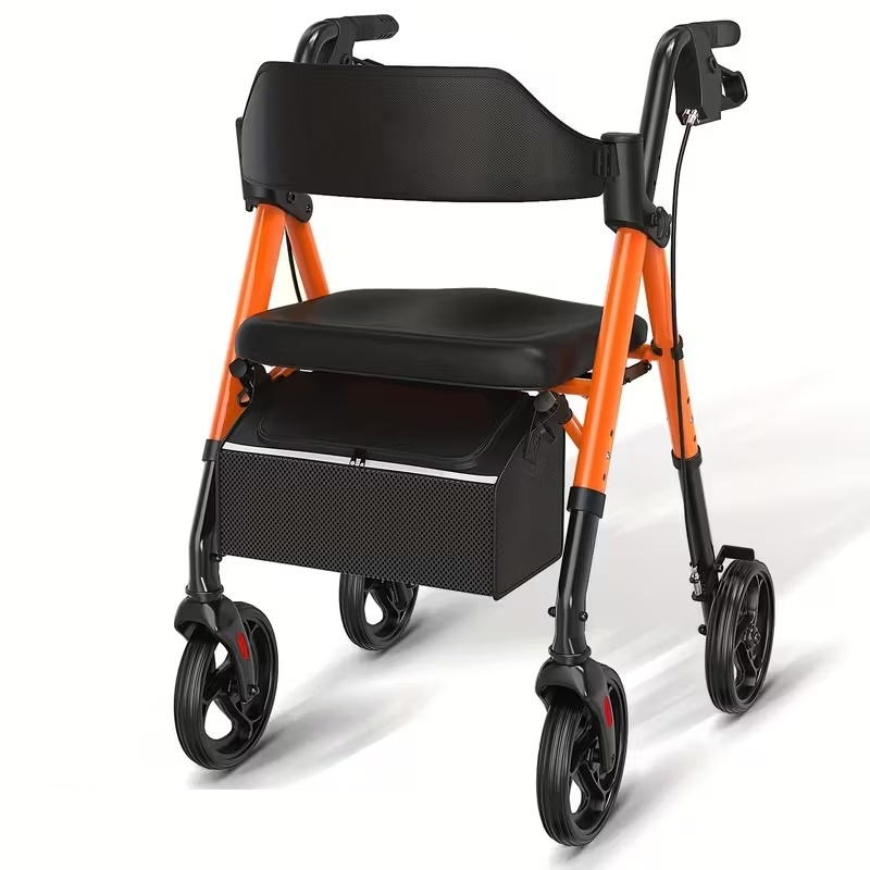 Foldable Aluminum Rollator Walker with Seat